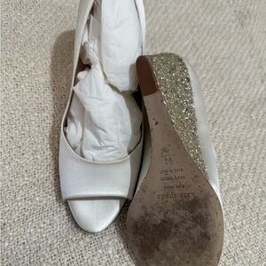 Kate Spade White Satin Heels with Glitter Sole